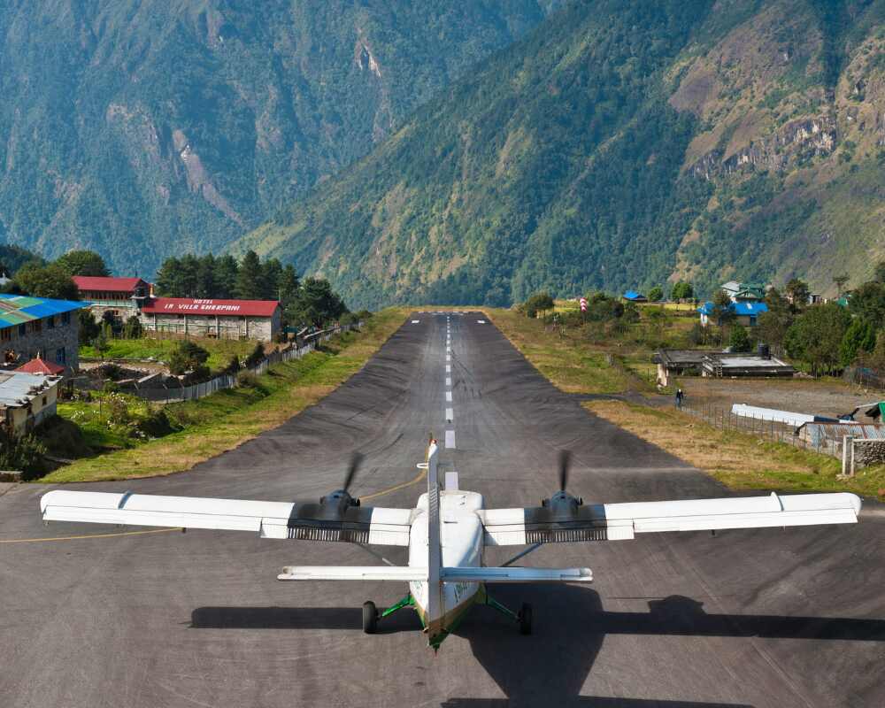 El momento del despegue en Lukla