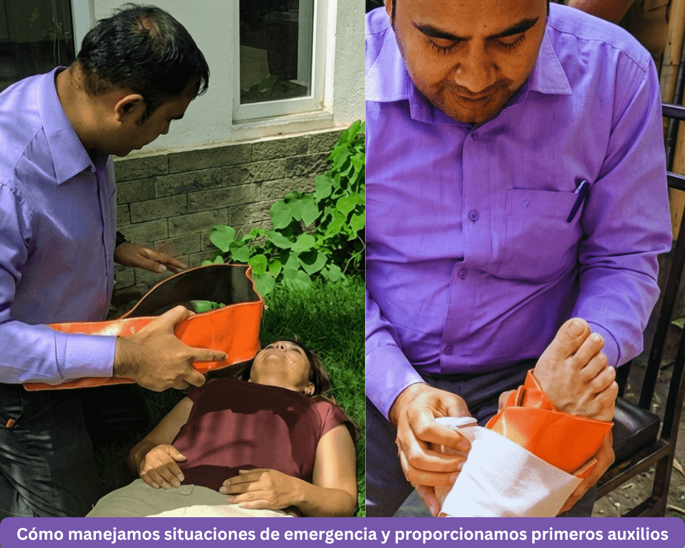 guía ayudando a trekker mal de altura Nepal seguridad trekking