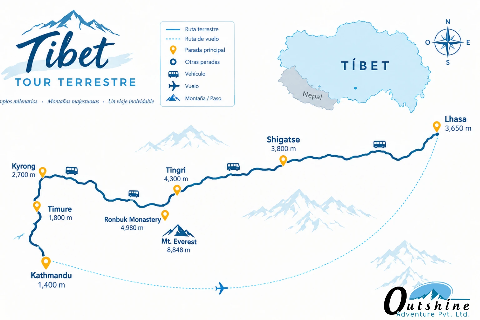 Circuito por Tierra por el Tíbet map