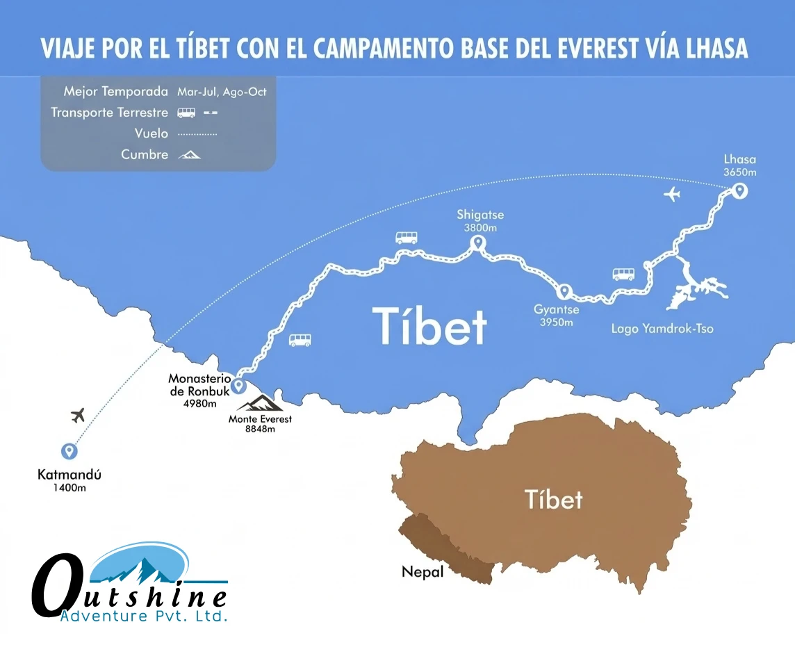 Viaje a Tíbet con Campo Base del Everest desde Lhasa – 8 Días map